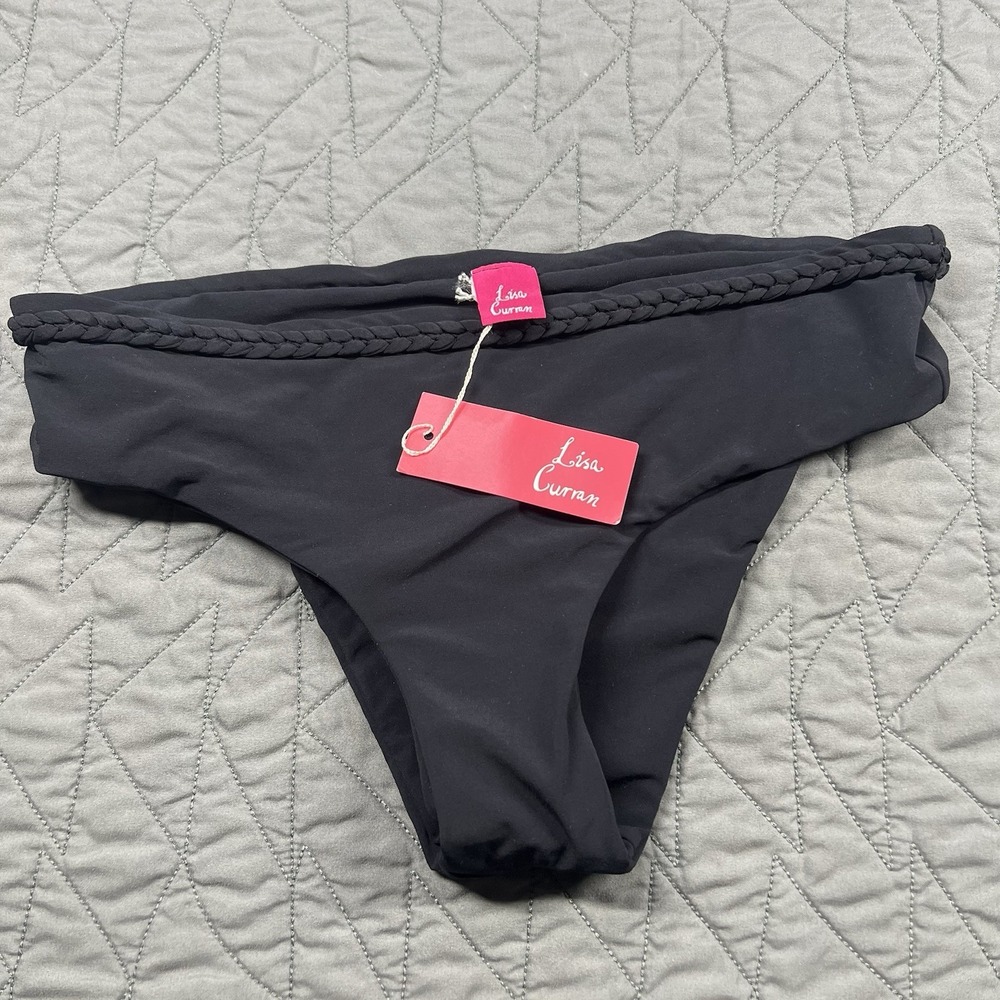 Lisa Curran Black‎ Swim Braid Bikini Bottom NWT Women's Medium $207 MSRP
